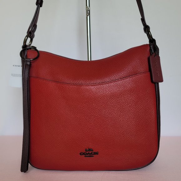 COACH Chaise Colorblocked Pebbled Leather Crossbody- Brick Red Multi 🎈$195. ⭐ - Picture 6 of 16